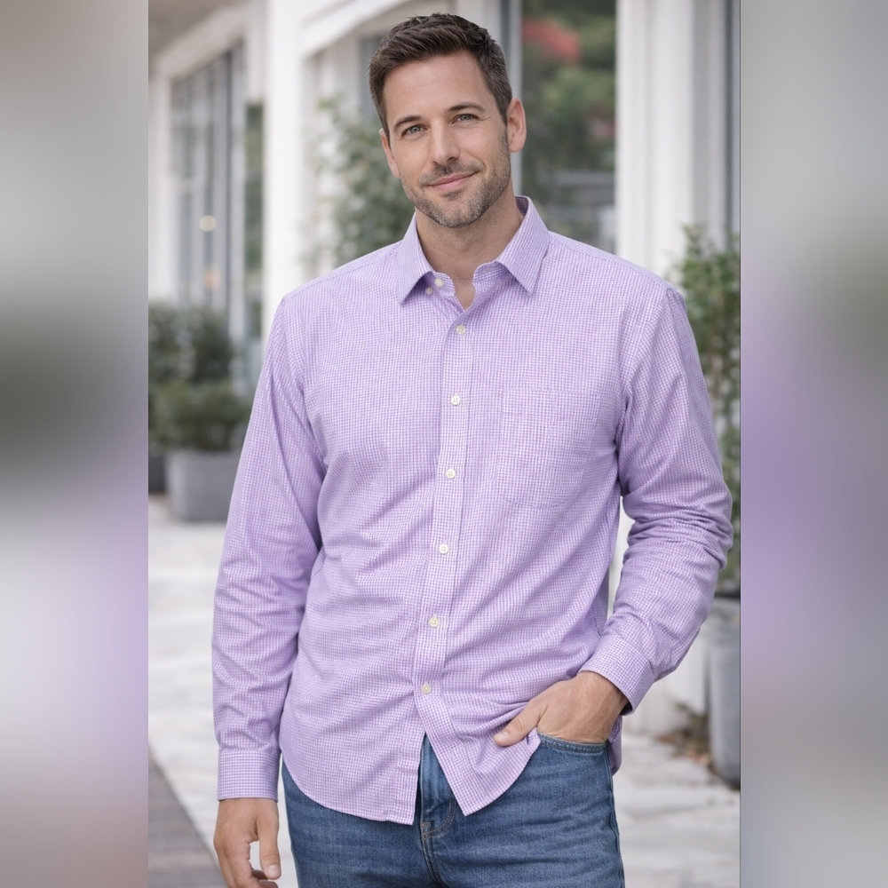 Nautica Lavender Gingham Button Down Shirt Mens Coastal Preppy Timeless Style